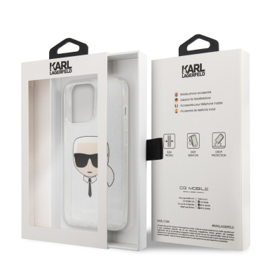 iPhone 13 PRO sidabro spalvos glitter KARL LAGERFELD nugarėlė KLHCP13LKHTUGLS 7