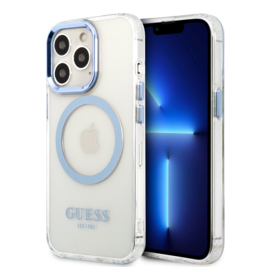iPhone 13 PRO skaidri + mėlyna Magsafe GUESS nugarėlė GUHMP13LHTRMB