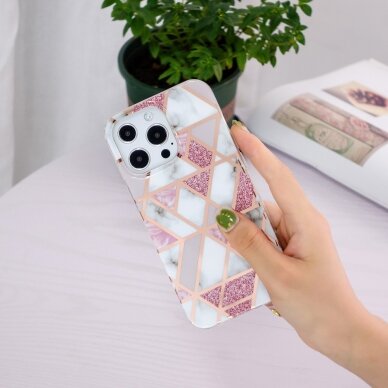 iPhone 13 PRO tracy nugarėlė Geometric marble white/pink 1