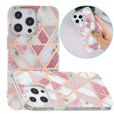 iPhone 13 PRO tracy nugarėlė Geometric marble white/pink 2