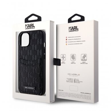 iPhone 14/13 black Saffiano Monogram Card Slot KARL LAGERFELD nugarėlė 7