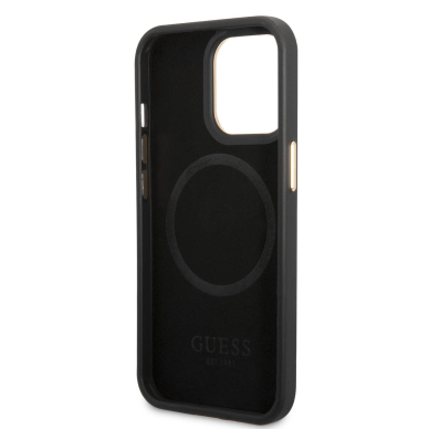 iPhone 14 PLUS juoda Magsafe GUESS nugarėlė GUHMP14MSAPSTK 1