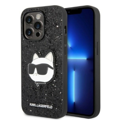 iPhone 14 PRO black Glitter Choupette Patch KARL LAGERFELD nugarėlė
