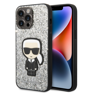 iPhone 14 PRO MAX sidabro sp. glitter KARL LAGERFELD nugarėlė KLHCP14XGFKPG