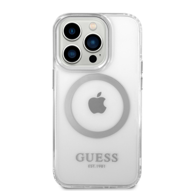 iPhone 14 PRO MAX skaidri + sidabro sp. Magsafe GUESS nugarėlė GUHMP14XHTRMS 2