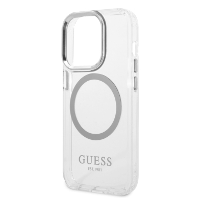 iPhone 14 PRO MAX skaidri + sidabro sp. Magsafe GUESS nugarėlė GUHMP14XHTRMS 5