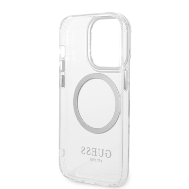 iPhone 14 PRO MAX skaidri + sidabro sp. Magsafe GUESS nugarėlė GUHMP14XHTRMS 6