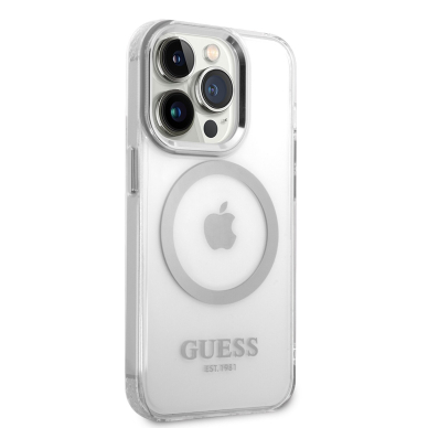 iPhone 14 PRO MAX skaidri + sidabro sp. Magsafe GUESS nugarėlė GUHMP14XHTRMS 4