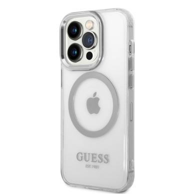 iPhone 14 PRO MAX skaidri + sidabro sp. Magsafe GUESS nugarėlė GUHMP14XHTRMS 3