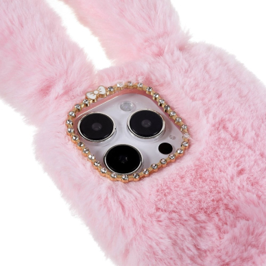 iPhone 14 PRO MAX pink nugarėlė Fluffy rabbit 3