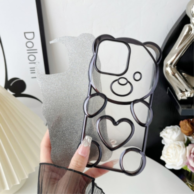 iPhone 14 PRO MAX Tracy nugarėlė Clear Glitter 3D Bear Rose Gold 1