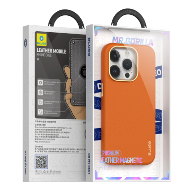 iPhone 14 PRO orange Leather Magnetic Mr. Monkey nugarėlė 2