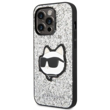iPhone 14 PRO silver Glitter Choupette Patch KARL LAGERFELD nugarėlė 2