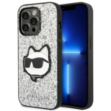 iPhone 14 PRO silver Glitter Choupette Patch KARL LAGERFELD nugarėlė 1
