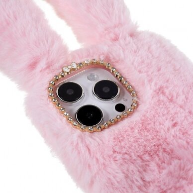 iPhone 14 PRO šviesiai rožinė nugarėlė Fluffy rabbit 3