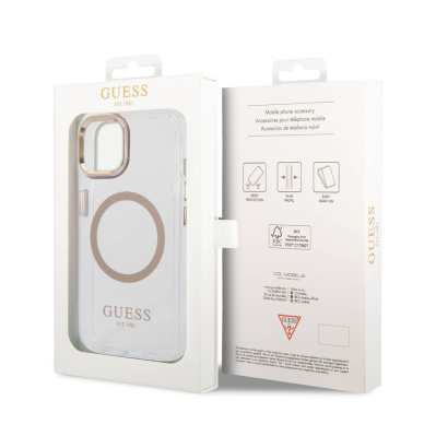 iPhone 14/13 skaidri + aukso spalvos Magsafe GUESS nugarėlė GUHMP14SHTRMD 3