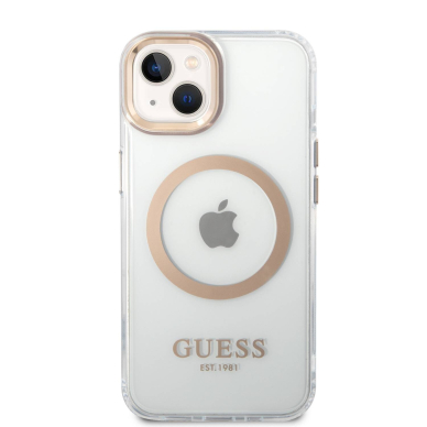 iPhone 14/13 skaidri + aukso spalvos Magsafe GUESS nugarėlė GUHMP14SHTRMD 1