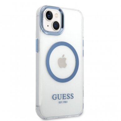 iPhone 14/13 skaidri + mėlyna Magsafe GUESS nugarėlė GUHMP14SHTRMB 1