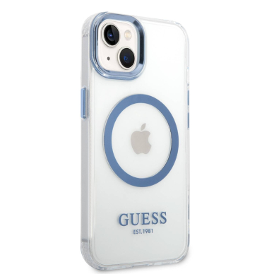iPhone 14/13 skaidri + mėlyna Magsafe GUESS nugarėlė GUHMP14SHTRMB 1