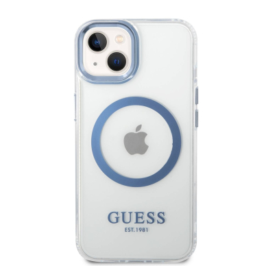 iPhone 14/13 skaidri + mėlyna Magsafe GUESS nugarėlė GUHMP14SHTRMB