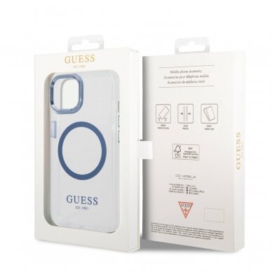 iPhone 14/13 skaidri + mėlyna Magsafe GUESS nugarėlė GUHMP14SHTRMB 5