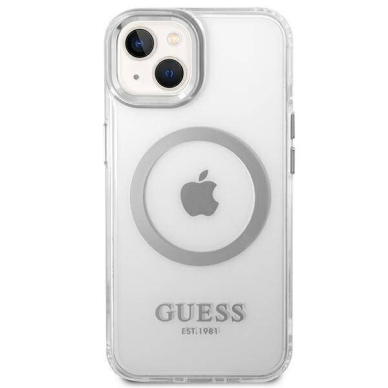 iPhone 14/13 skaidri + sidabro sp. Magsafe GUESS nugarėlė GUHMP14SHTRMS