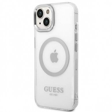 iPhone 14/13 skaidri + sidabro sp. Magsafe GUESS nugarėlė GUHMP14SHTRMS 3