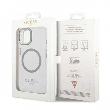 iPhone 14/13 skaidri + sidabro sp. Magsafe GUESS nugarėlė GUHMP14SHTRMS 4