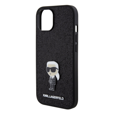 iPhone 15 / 14 / 13 black Ikonik Fixed Glitter Metal PIN KARL LAGERFELD nugarėlė 5