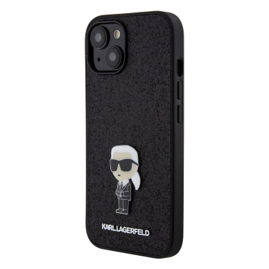 iPhone 15 / 14 / 13 black Ikonik Fixed Glitter Metal PIN KARL LAGERFELD nugarėlė 1