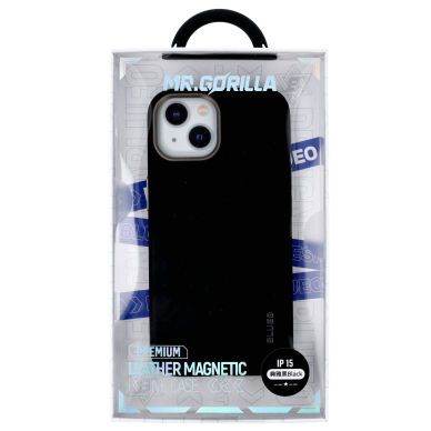 iPhone 15 black Leather Magnetic Mr. Monkey nugarėlė 3