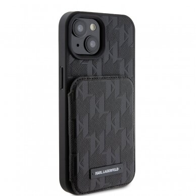 iPhone 15 / 14 / 13 black Saffiano Cardslots and Stand Monogram KARL LAGERFELD nugarėlė 3