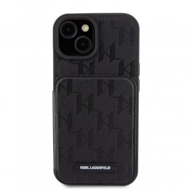 iPhone 15 / 14 / 13 black Saffiano Cardslots and Stand Monogram KARL LAGERFELD nugarėlė 1