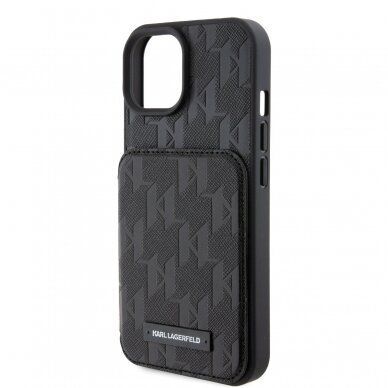 iPhone 15 / 14 / 13 black Saffiano Cardslots and Stand Monogram KARL LAGERFELD nugarėlė 6