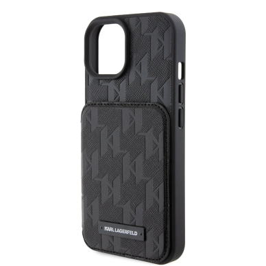 iPhone 15 / 14 / 13 black Saffiano Cardslots and Stand Monogram KARL LAGERFELD nugarėlė 6