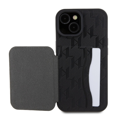 iPhone 15 / 14 / 13 black Saffiano Cardslots and Stand Monogram KARL LAGERFELD nugarėlė 2