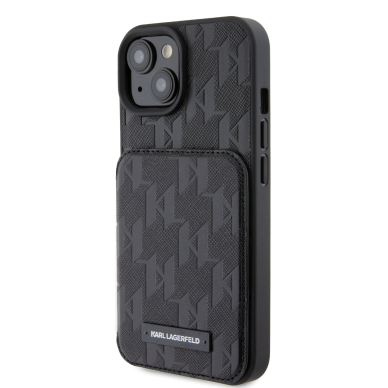 iPhone 15 / 14 / 13 black Saffiano Cardslots and Stand Monogram KARL LAGERFELD nugarėlė