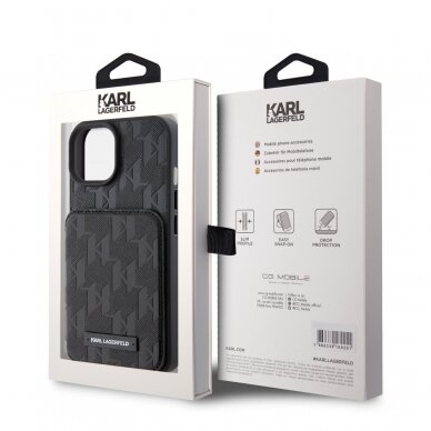 iPhone 15 / 14 / 13 black Saffiano Cardslots and Stand Monogram KARL LAGERFELD nugarėlė 8