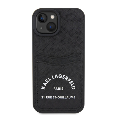 iPhone 15 / 14 / 13 black Saffiano Cardslots RSG 3D Logo KARL LAGERFELD nugarėlė 2