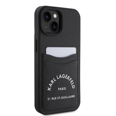 iPhone 15 / 14 / 13 black Saffiano Cardslots RSG 3D Logo KARL LAGERFELD nugarėlė 3