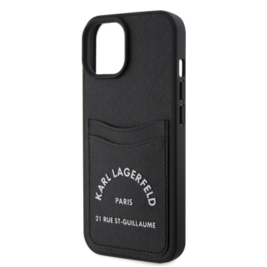 iPhone 15 / 14 / 13 black Saffiano Cardslots RSG 3D Logo KARL LAGERFELD nugarėlė 5