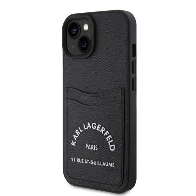 iPhone 15 / 14 / 13 black Saffiano Cardslots RSG 3D Logo KARL LAGERFELD nugarėlė 1