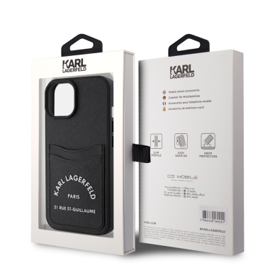 iPhone 15 / 14 / 13 black Saffiano Cardslots RSG 3D Logo KARL LAGERFELD nugarėlė 7