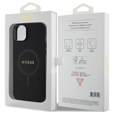 iPhone 15 / 14 / 13 black Saffiano MagSafe GUESS nugarėlė 5