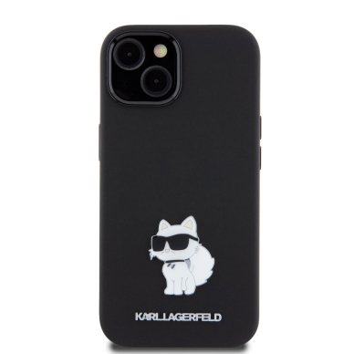 iPhone 15 / 14 / 13 black Silicone Metal PIN KARL LAGERFELD nugarėlė 1