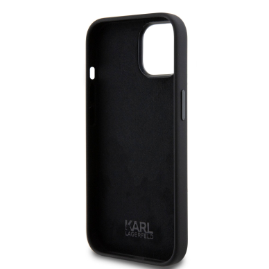 iPhone 15 / 14 / 13 black Silicone Metal PIN KARL LAGERFELD nugarėlė 4