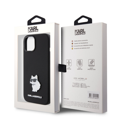 iPhone 15 / 14 / 13 black Silicone Metal PIN KARL LAGERFELD nugarėlė 5