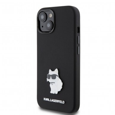 iPhone 15 / 14 / 13 black Silicone Metal PIN KARL LAGERFELD nugarėlė