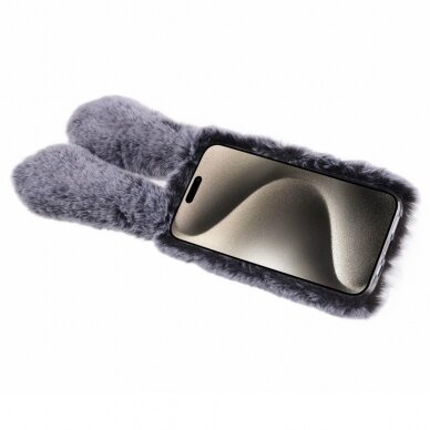 iPhone 15 dark grey nugarėlė Fluffy rabbit 2