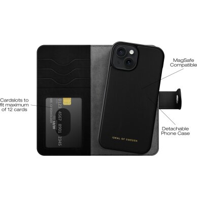 iPhone 15 iDeal Of Sweden dėklas MagSafe Magnet Wallet+ Black 4